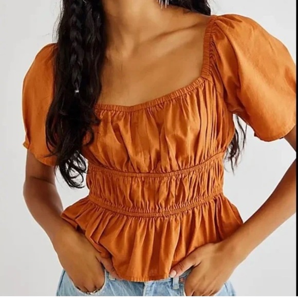 Free People Phoebe Smocked Lace Up Top - Picture 13 of 13